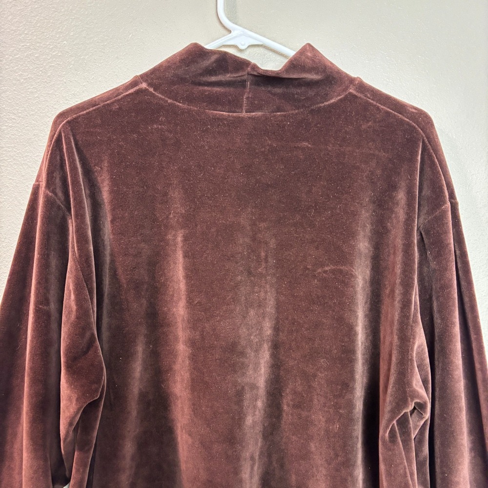 y2k 90s‎ Womens Chocolate Brown Velvet Mock Neck Long Sleeve Top Chic Normcore - Picture 2 of 10